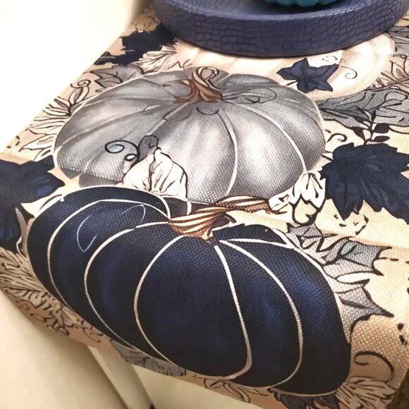 Thanksgiving Fall Linen Table Runner - Pumpkin and Maple Leaf Design -72" x 13" - Picture 8 of 9